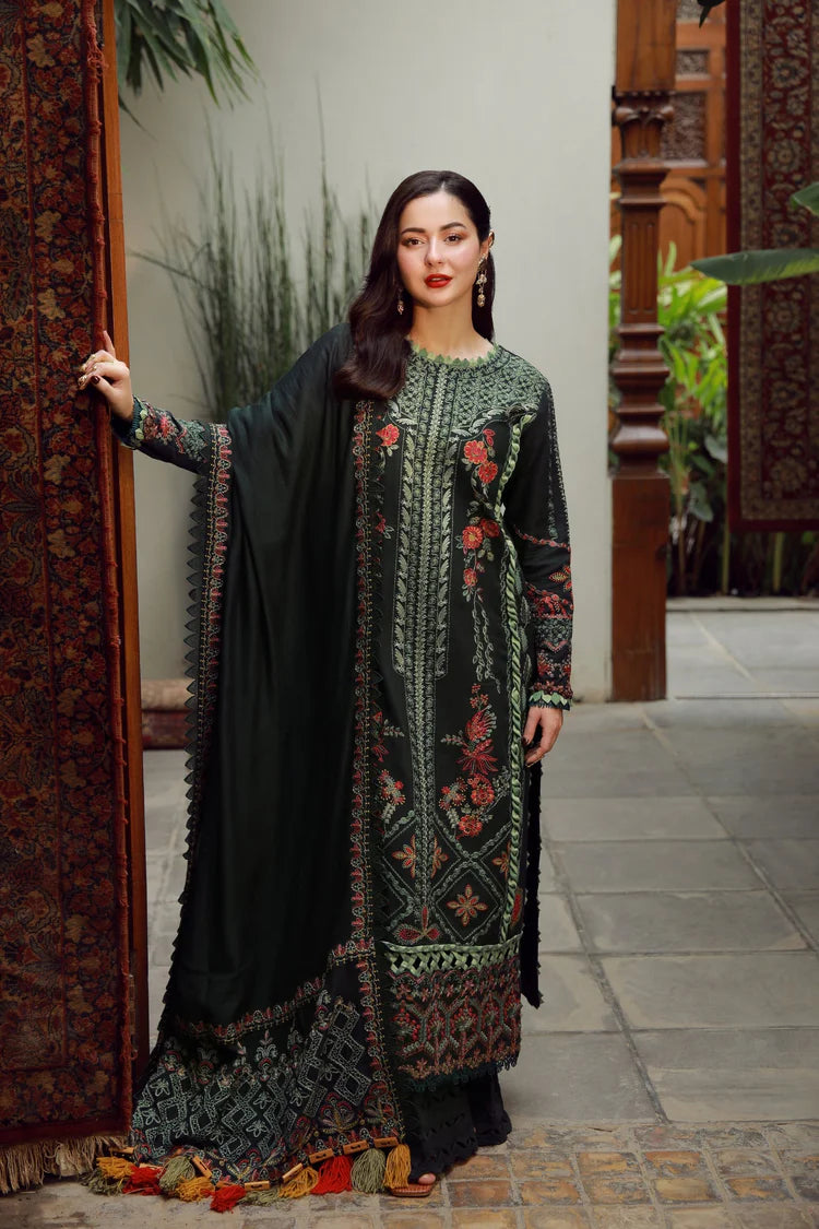 ZAIB-3PC DHANAK EMBROIDERED SHIRT WITH DHANAK EMBROIDERED SHAWL AND TROUSER-ADR-4410