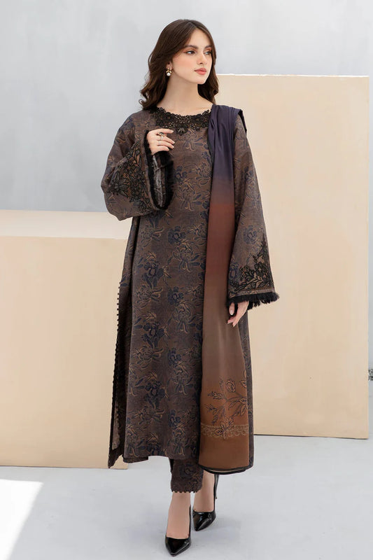 BAROQUE-3PC KHADDAR PRINTED EMB SHIRT WITH KHADDAR PRINT DUPATTA AND PRINT TROUSER-ADR-2603