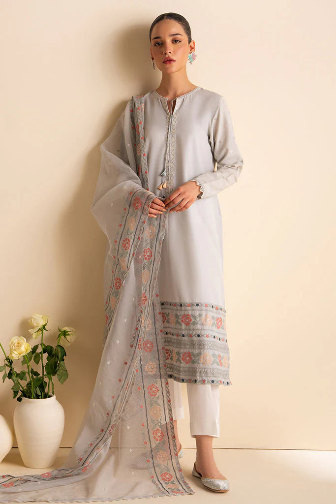 CROSS STITCH-3PC DHANAK EMBROIDERED SHIRT WITH ORGANZA EMBROIDRED DUPATTA AND TROUSER-ADR-3205