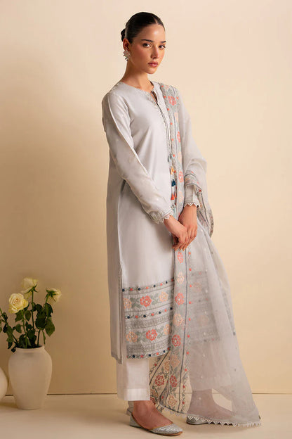 CROSS STITCH-3PC DHANAK EMBROIDERED SHIRT WITH ORGANZA EMBROIDRED DUPATTA AND TROUSER-ADR-3205