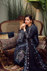 QALAMQAR-3PC DHANAK EMBROIDERED SHIRT WITH DHANAK EMBROIDERED SHAWL AND TROUSER-ADR-5041