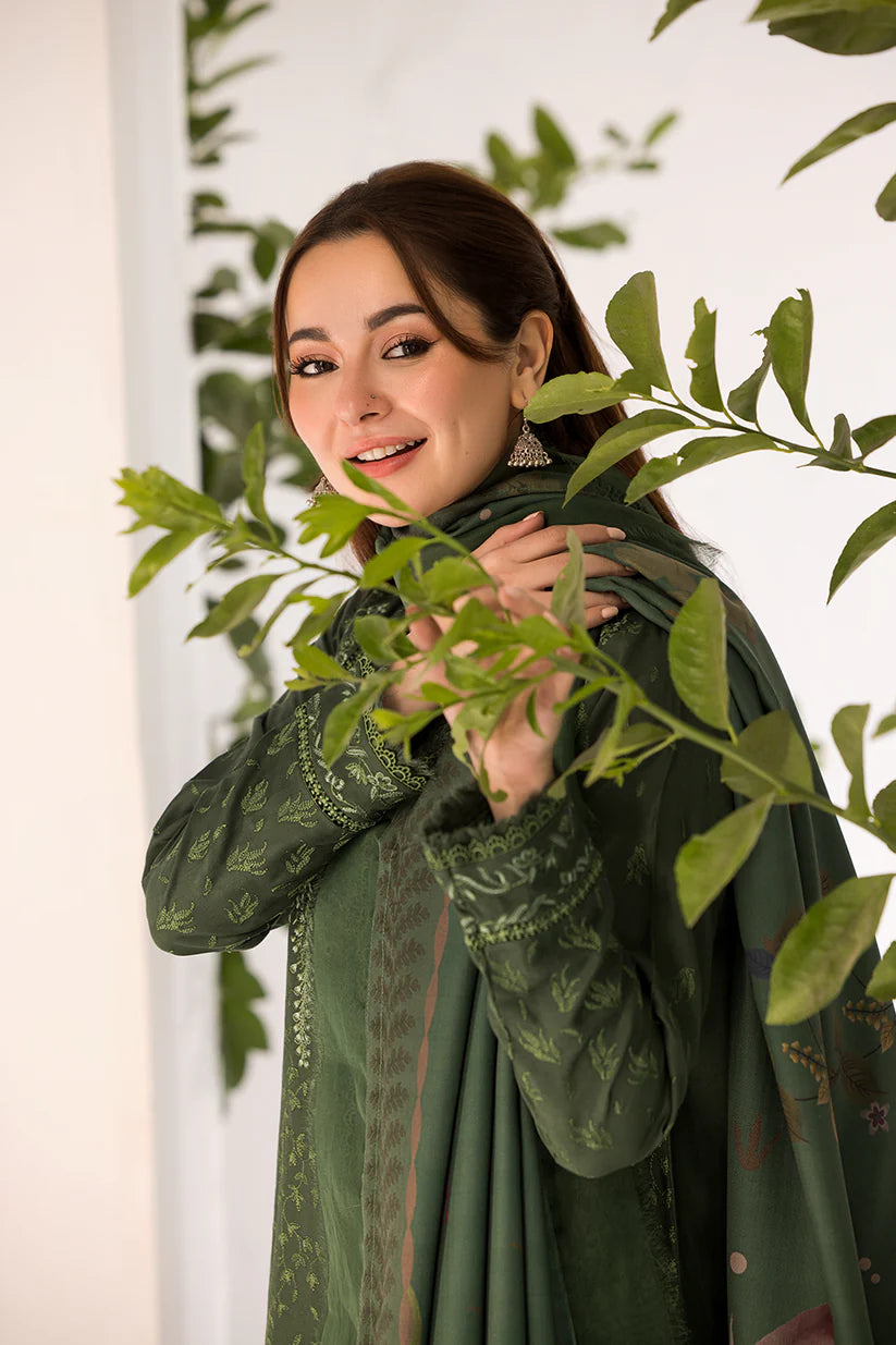 SOBIA NAZIR- 3PC DHANAK EMBROIDERED SHIRT WITH WOOL PRINT SHAWL AND TROUSER-ADR-3356