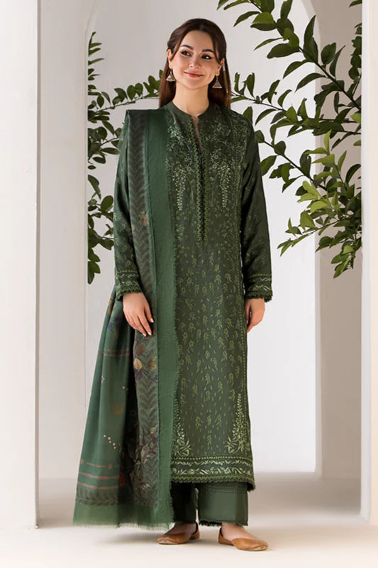 SOBIA NAZIR- 3PC DHANAK EMBROIDERED SHIRT WITH WOOL PRINT SHAWL AND TROUSER-ADR-3356