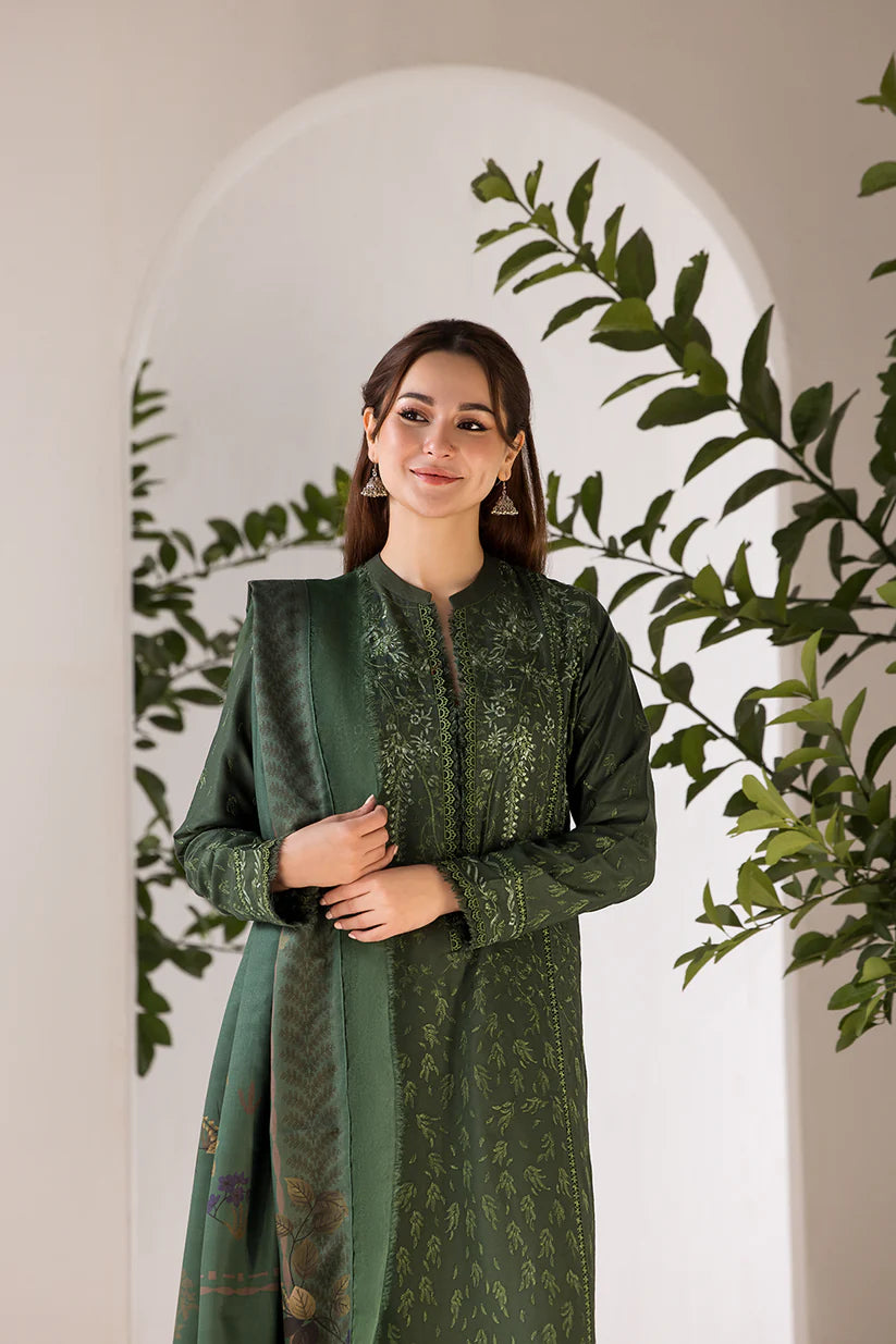 SOBIA NAZIR- 3PC DHANAK EMBROIDERED SHIRT WITH WOOL PRINT SHAWL AND TROUSER-ADR-3356