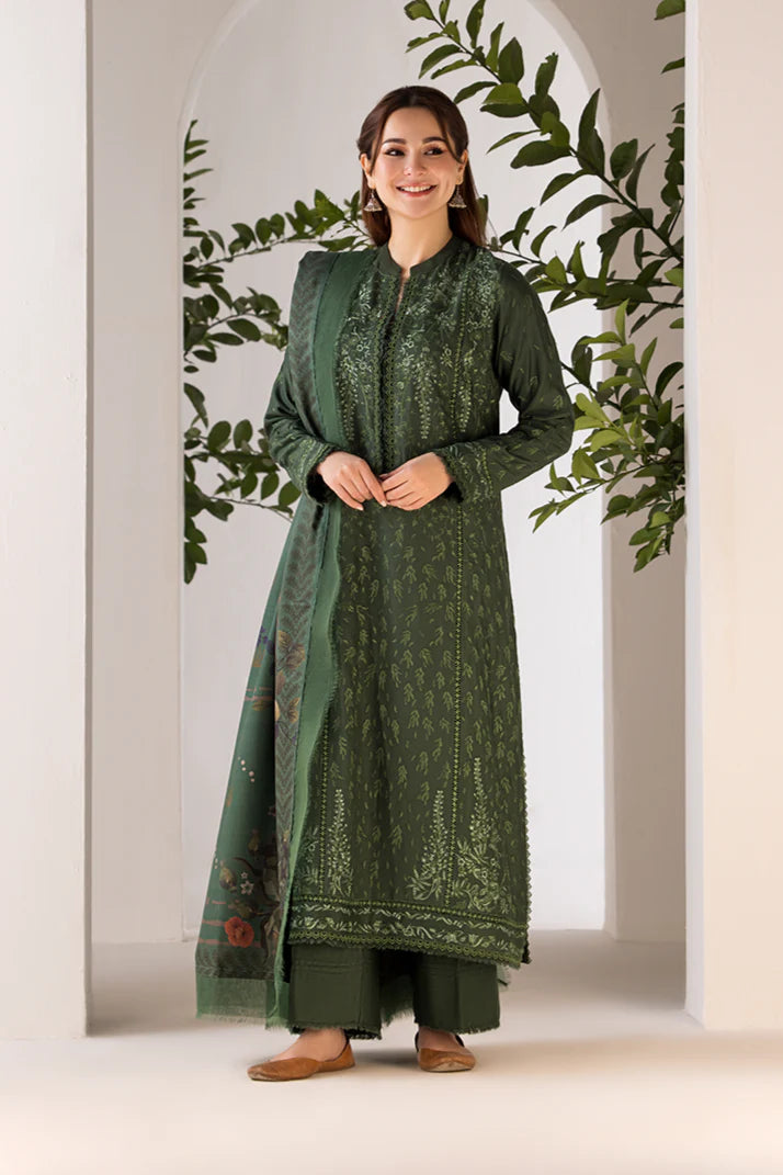 SOBIA NAZIR- 3PC DHANAK EMBROIDERED SHIRT WITH WOOL PRINT SHAWL AND TROUSER-ADR-3356
