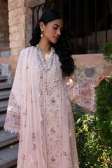 QALAMQAR-3PC LAWN CHIKANKAARI EMBROIDERED SHIRT WITH KHAADI NET EMBROIDERED DUPATTA AND TROUSER-ADR-4660