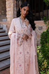 QALAMQAR-3PC LAWN CHIKANKAARI EMBROIDERED SHIRT WITH KHAADI NET EMBROIDERED DUPATTA AND TROUSER-ADR-4660