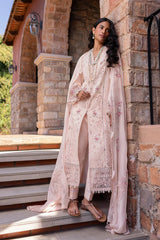 QALAMQAR-3PC LAWN CHIKANKAARI EMBROIDERED SHIRT WITH KHAADI NET EMBROIDERED DUPATTA AND TROUSER-ADR-4660