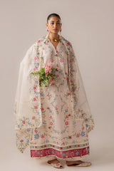 ELAN-3PC DHANAK EMBROIDERED SHIRT WITH KHADDI NET EMB DUPATTA & TROUSER-ADR-5187