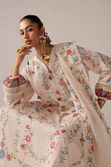 ELAN-3PC DHANAK EMBROIDERED SHIRT WITH KHADDI NET EMB DUPATTA & TROUSER-ADR-5187