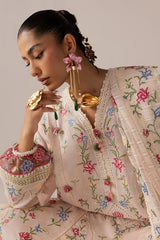 ELAN-3PC DHANAK EMBROIDERED SHIRT WITH KHADDI NET EMB DUPATTA & TROUSER-ADR-5187