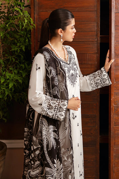 AFSANAH-3PC DHANAK EMBROIDERED SHIRT WITH COUTURE PRINTED SHAWL & TROUSER-ADR-3385