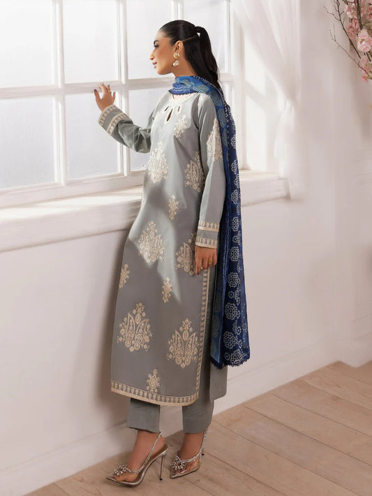 MOHAGNI-3PC LAWN EMBROIDERED SHIRT WITH MONARK PRINTED DUPATTA AND TROUSER-ADR-3741