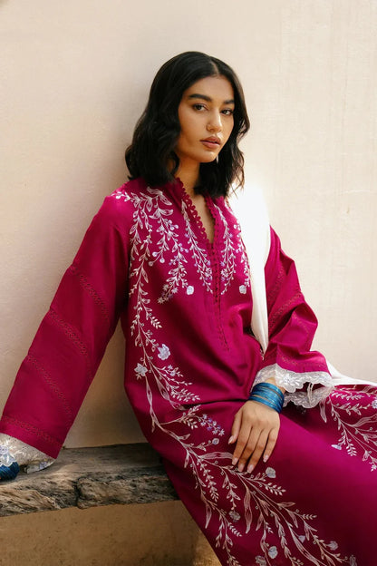 ZARASHAHJAHAN-3PC DHANAK EMBROIDERED SHIRT WITH COTTON NET EMBROIDERED DUPATTA AND TROUSER-ADR-4216
