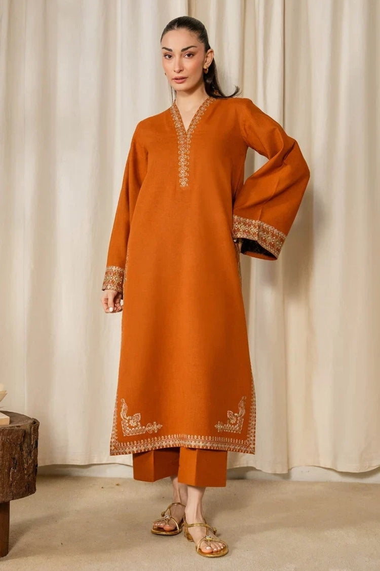 IZEL-2PIECE DHANAK EMBROIDERED SHIRT WITH DHANAK EMB SLEEVES-ADR-15082
