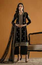 SERAN -VELVET 3PC- EMBROIDERED WORK SHIRT WITH ORGANZA HEAVY EMBROIDERED DUPATTA -ADR-D-07- MICRO 9000 VELVET