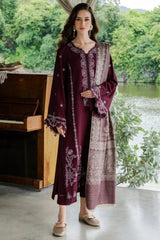 YARDS-3PC DHANAK EMBROIDERED SHIRT WITH COUTRAI PRINTED SHAWL AND TROUSER-ADR-5267