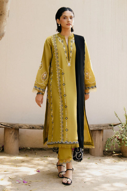 ZARA SHAHJAHAN-3PC DHANAK EMBROIDERED SHIRT WITH DHANAK EMBROIDERED SHAWL & DHANAK TOUSER-ADR-