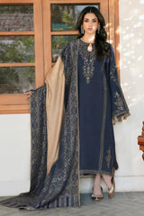 IZEL-3PC DHANAK EMBROIDERED SHIRT WITH COUTRAI PRINTED SHAWL & TROUSER-ADR-5150