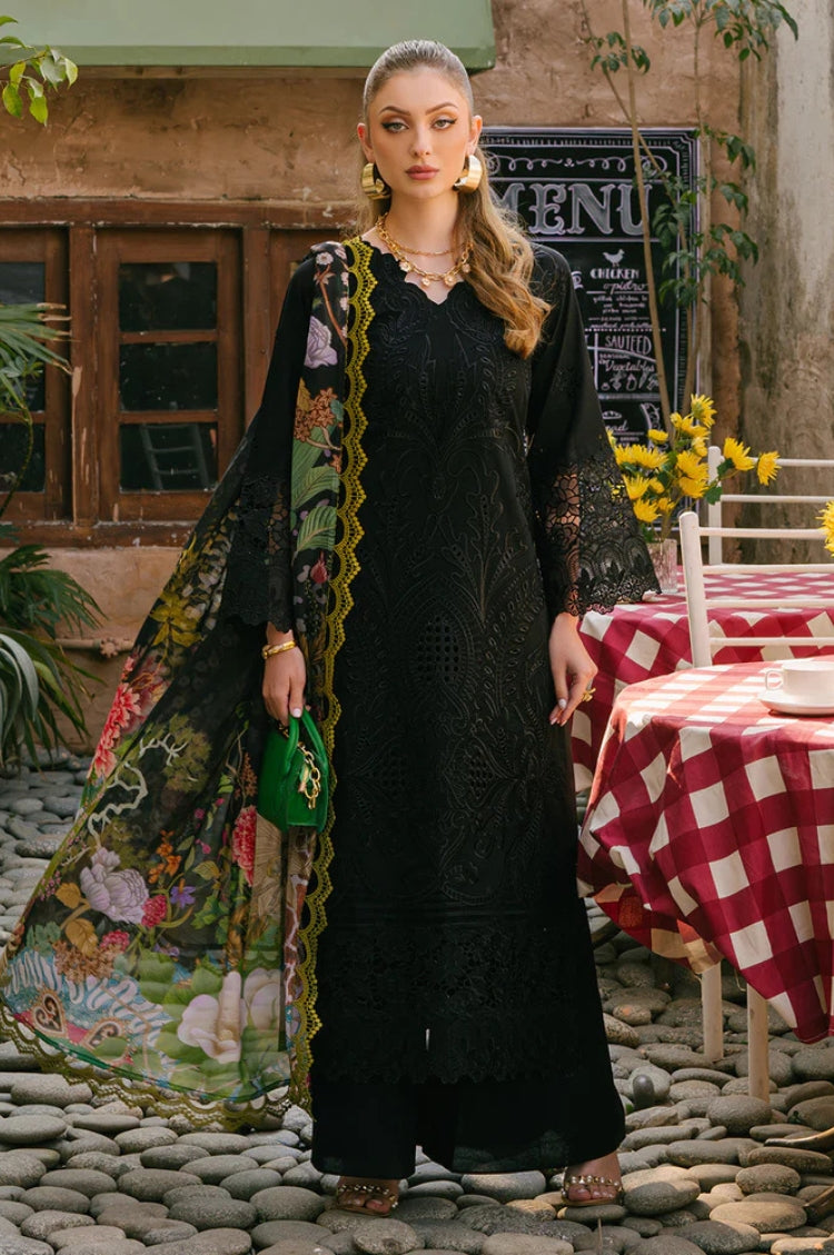 MAHNUR-3PIECE LAWN EMBROIDERED SHIRT WITH CHIFFON PRINTED DUPATTA AND TROUSER-ADR-4662