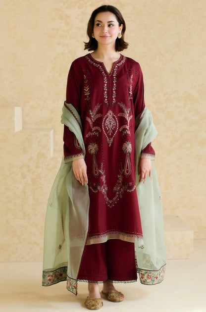 ZARA SHAHJAHAN - 3PC LAWN EMBROIDERED SHIRT WITH ORGANZA EMBROIDERED DUPATTA AND TROUSER -ADR-3827