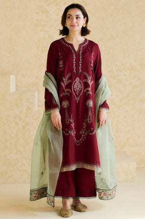 ZARA SHAHJAHAN - 3PC LAWN EMBROIDERED SHIRT WITH ORGANZA EMBROIDERED DUPATTA AND TROUSER -ADR-3827