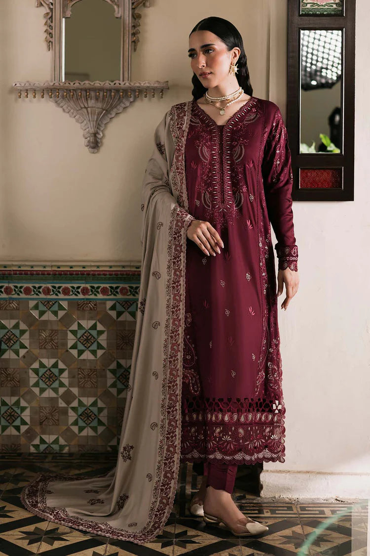 NUREH-3PC DHANAK EMBROIDERED SHIRT WITH DHANAK EMBROIDERED SHAWL AND TROUSER-ADR-4375