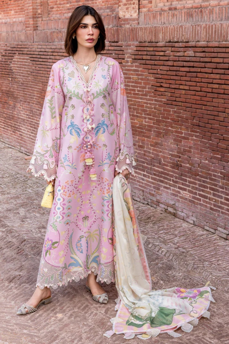 CRIMSON-3PC LAWN PRINTED EMB SHIRT WITH SILK PRINTED EMB DUPATTA AND TROUSER-ADR-