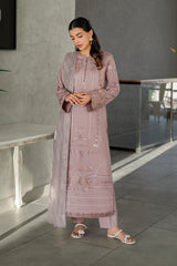 IZNIK-3PC DHANAK EMBROIDERED SHIRT WITH COUTRAI PRINTED SHAWL AND TROUSER-ADR-4114
