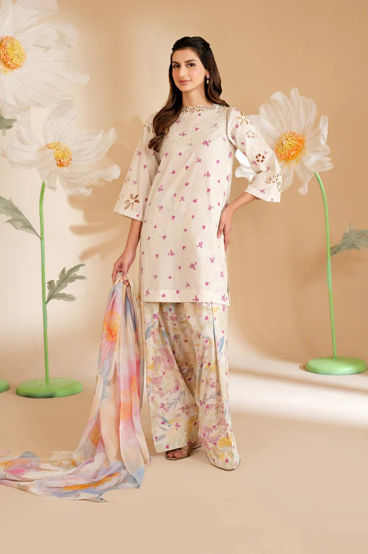 IZNIK-3PC LAWN PRINTED EMB SHIRT WITH SILK PRINTED DUPATTA AND PRINTED TROUSER-ADR-052