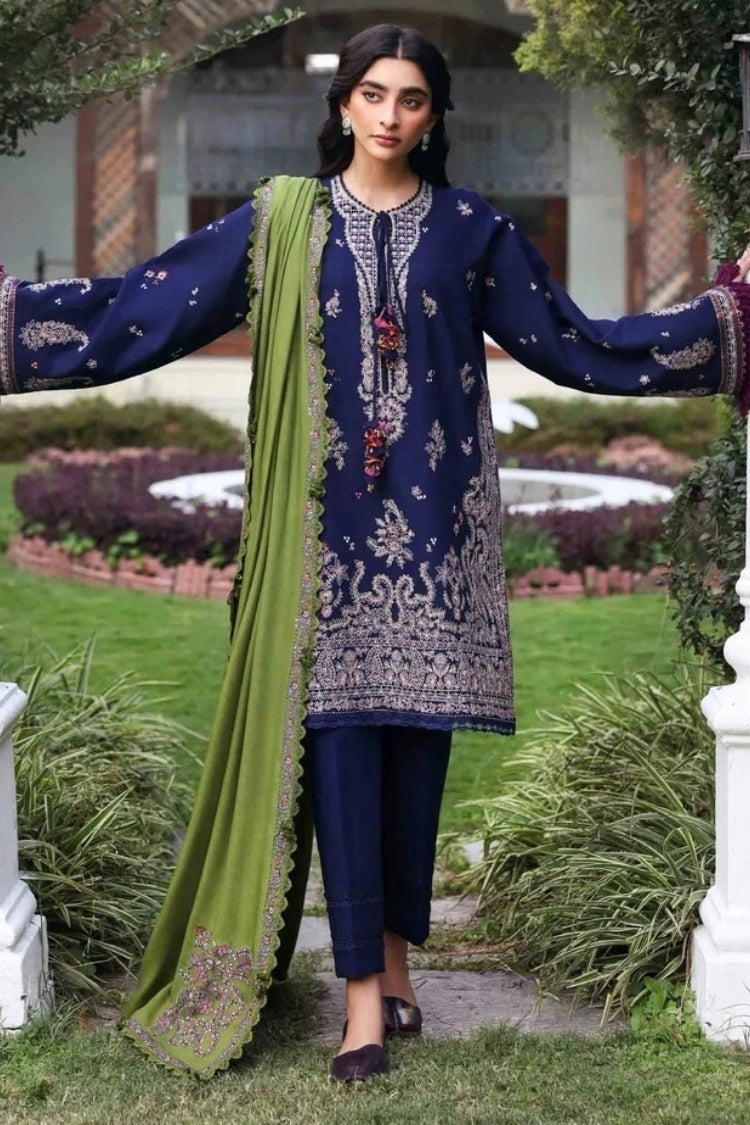 REPUBLIC WOMENSWEAR-3PC KARANDI EMBROIDERED SHIRT WITH KARANDI EMB SHAWL & TROUSER-ADR-5246