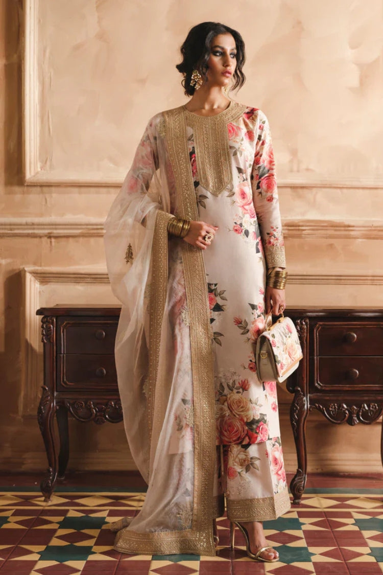 ZAINAB CHOTANI-3PC SHAMOZE SILK PRINTED EMBROIDERED SHIRT WITH SOFT SILK PRINTED EMB DUPATTA & EMB TROUSER-ADR-1721