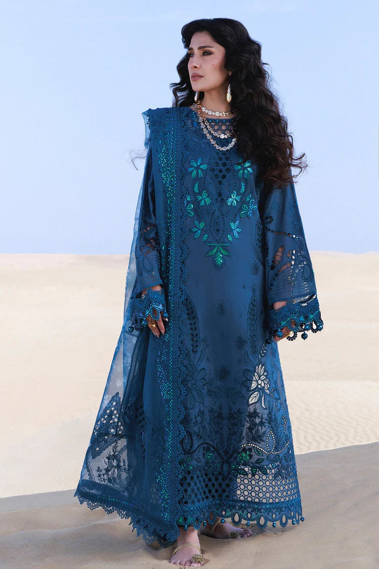 NUREH-3PC LAWN LASERWORK EMBROIDERED SHIRT WITH CHIFFON PRINTED EMB DUPATTA AND TROUSER-ADR-4784