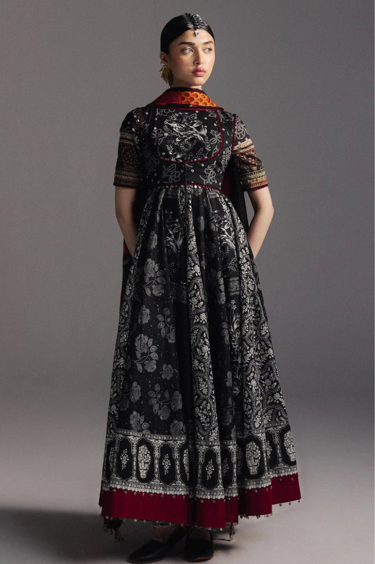 ZARA SHAH JAHAN-3PC DIGITAL PRINTED FROCK WITH SILK PRINTED DUPATTA & DYED TROUSER-ADR-