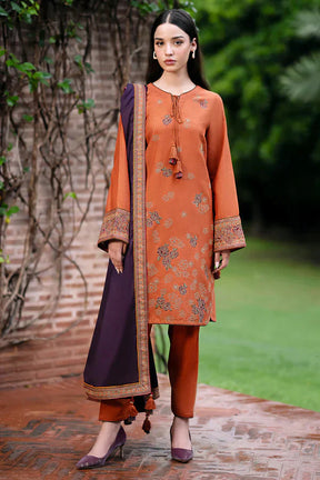 JAZMIN- 3PC DHANAK EMBROIDERED SHIRT WITH WOOL PRINT SHAWL AND TROUSER-ADR-3293