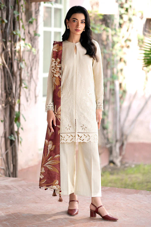 JAZMIN- 3PC DHANAK EMBROIDERED SHIRT WITH WOOL PRINT SHAWL AND TROUSER-ADR-3320-B