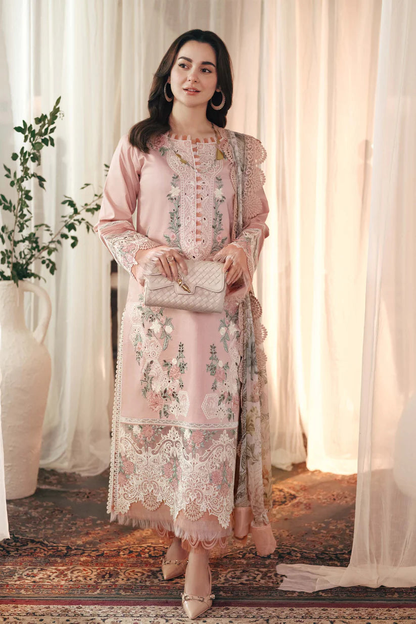 JADE-3PC LAWN EMBROIDERED SHIRT WITH CHIFFON PRINTED DUPATTA AND TROUSER-ADR-3749