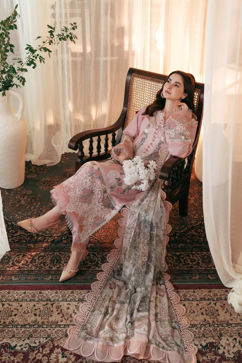 JADE-3PC LAWN EMBROIDERED SHIRT WITH CHIFFON PRINTED DUPATTA AND TROUSER-ADR-3749