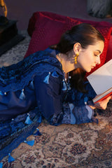 JADE-3PC LAWN CHIKANKARI EMBROIDERED SHIRT WITH CHIFFON PRINTED DUPATTA AND TROUSER -ADR-4602