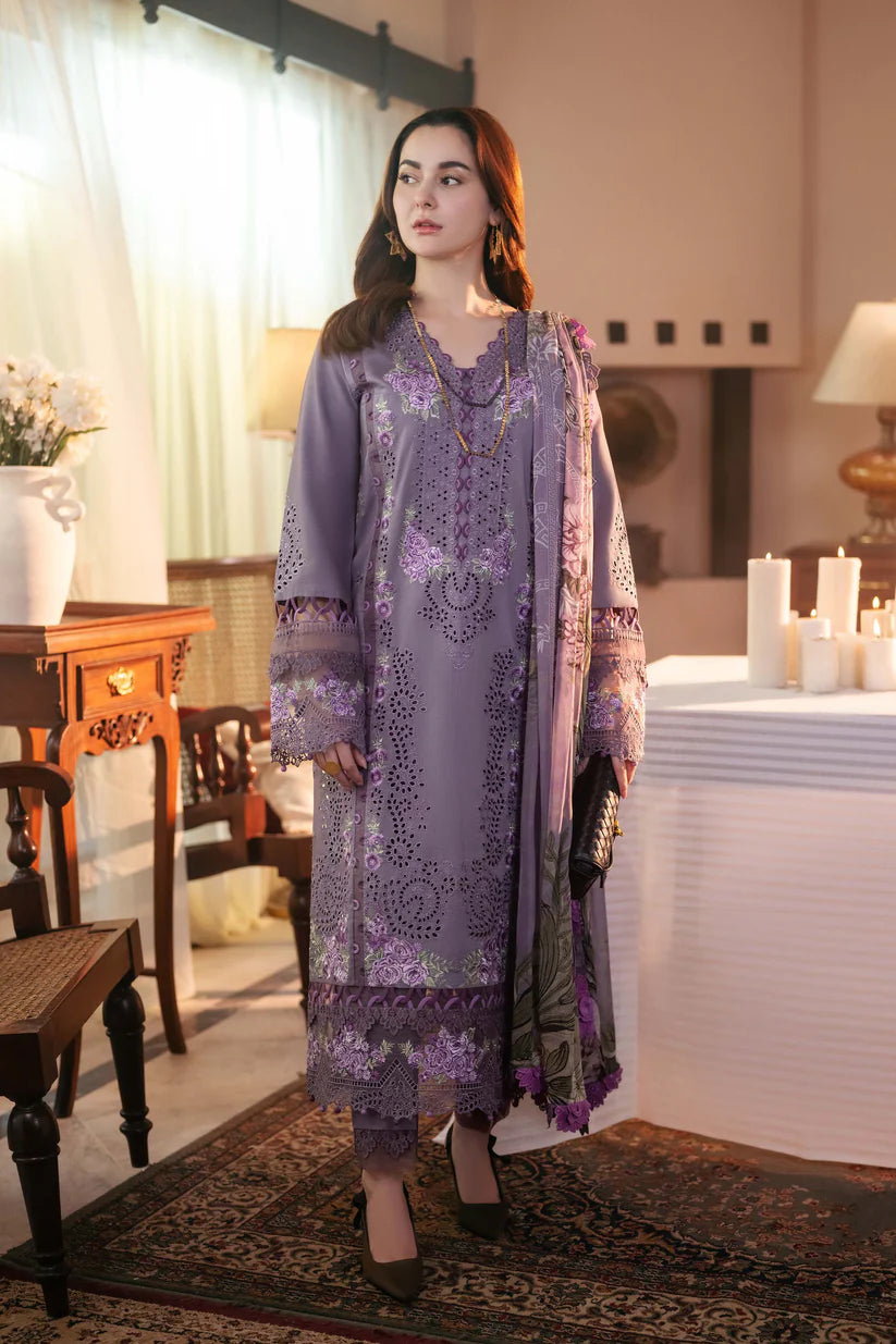 QALAMQAR- 3PC LAWN EMBROIDERED WITH MONARK PRINT DUPATTA AND TROUSER-ADR