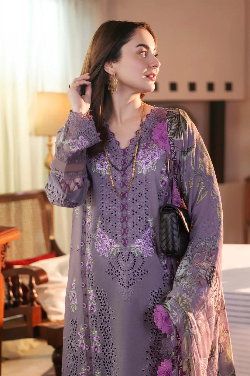QALAMQAR- 3PC LAWN EMBROIDERED WITH MONARK PRINT DUPATTA AND TROUSER-ADR