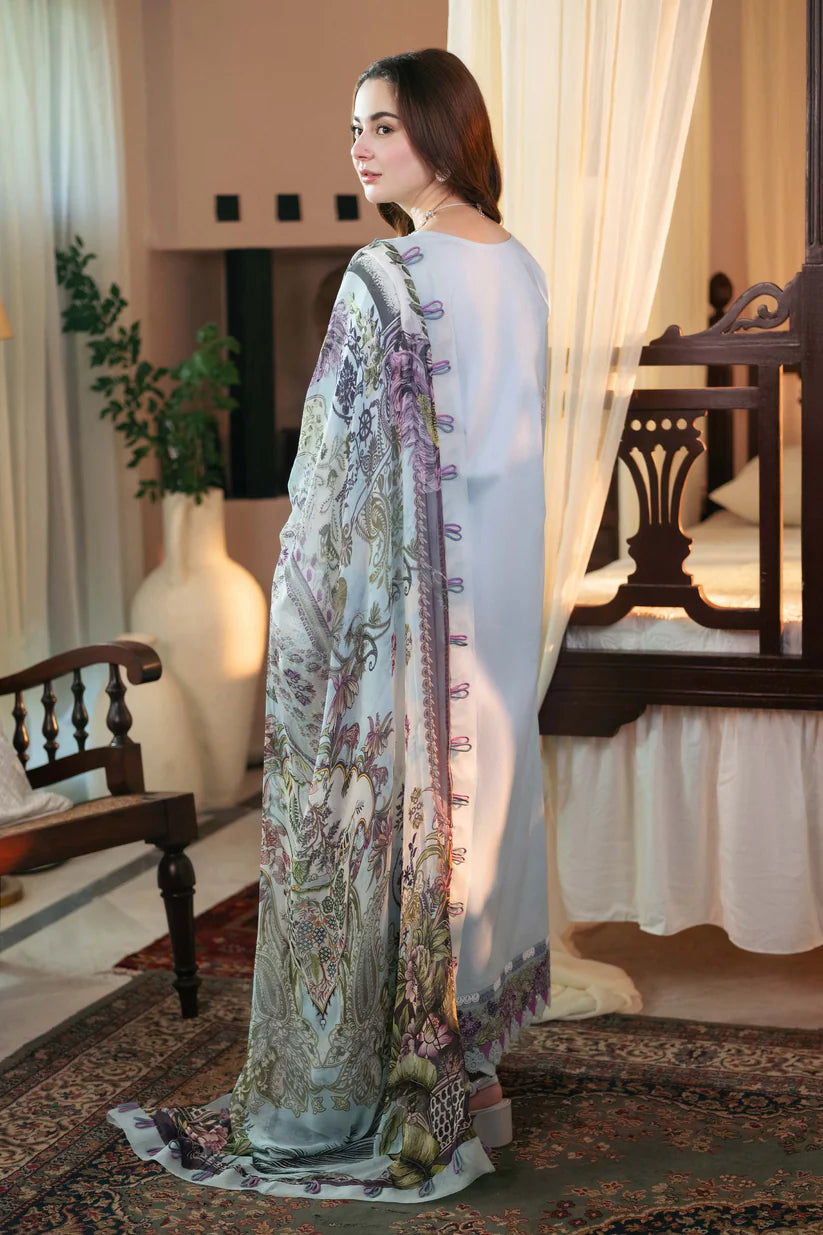 QALAMQAR-3PC LAWN EMBROIDERED SHIRT WITH MONARK PRINT DUAPATTA AND TROUSER-ADR-3724