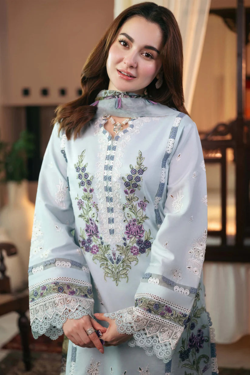 QALAMQAR-3PC LAWN EMBROIDERED SHIRT WITH MONARK PRINT DUAPATTA AND TROUSER-ADR-3724