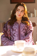 JADE-3PC DHANAK SEQUENCE  EMBROIDERED SHIRT WITH DHANAK EMBROIDERED SHAWL AND DHANAK TROUSER-ADR-4152