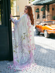 JADE-3PC LAWN CHIKEANKARI EMBROIDERED SHIRT WITH CHIFOON PRINTED DUPATTA AND TROUSER-ADR-4764