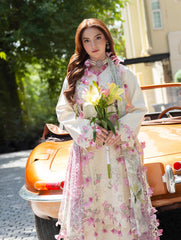 JADE-3PC LAWN CHIKEANKARI EMBROIDERED SHIRT WITH CHIFOON PRINTED DUPATTA AND TROUSER-ADR-4764