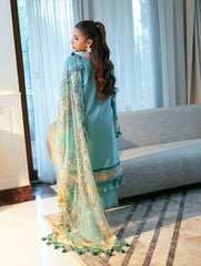 JADE-3PC LAWN CHIKANKAARI EMBROIDERED SHIRT WITH CHIFFON PRINTED DUPATTA AND TROUSER-ADR-4788