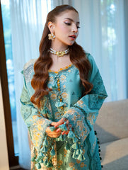 JADE-3PC LAWN CHIKANKAARI EMBROIDERED SHIRT WITH CHIFFON PRINTED DUPATTA AND TROUSER-ADR-4788