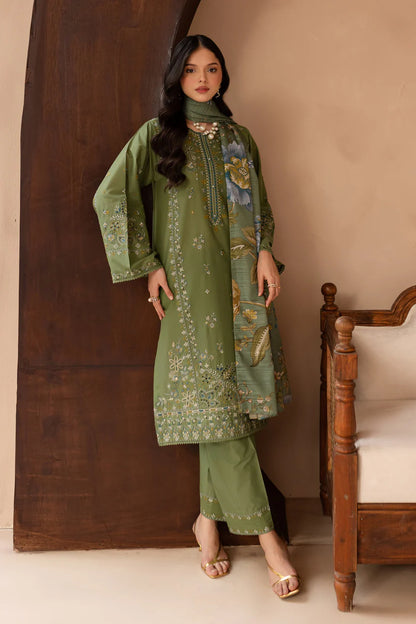 BATIK-3PC LAWN EMBROIDERED SHIRT WITH MONARK PRINT DUPATTA AND EMB TROUSER-ADR-3700
