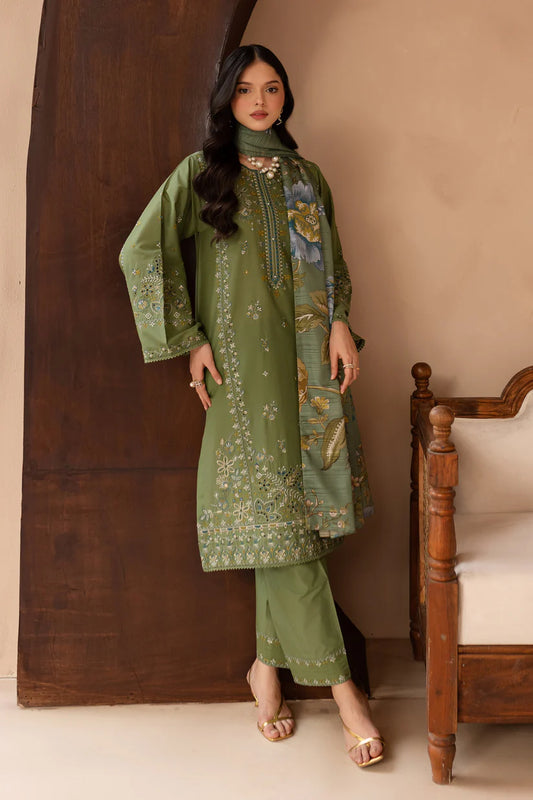 BATIK-3PC LAWN EMBROIDERED SHIRT WITH MONARK PRINT DUPATTA AND EMB TROUSER-ADR-3700